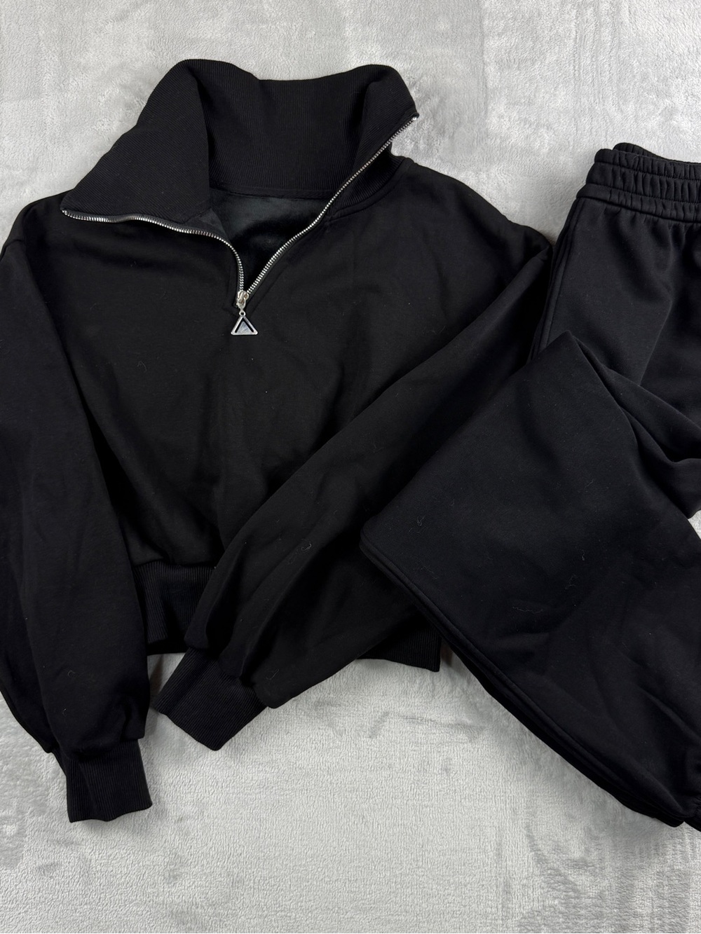 Black Half Zip Lounge Set Sweatshirt Jogger Set crop streetwear relax y2k Size M - Picture 12 of 12